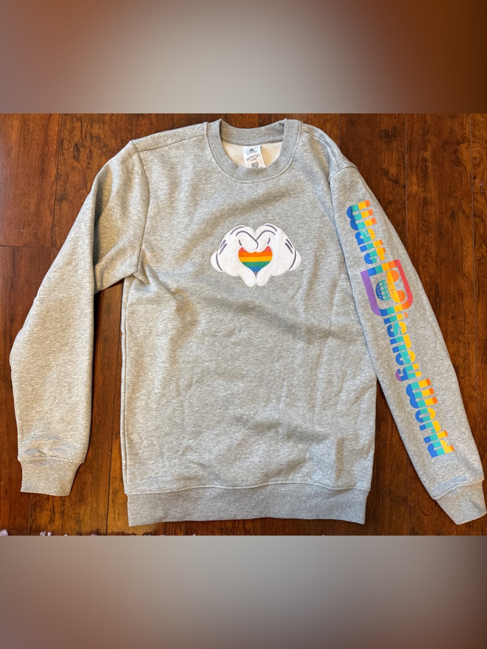 Disney Pride 2025 Crewneck Sweatshirt with Rainbow Heart Hands